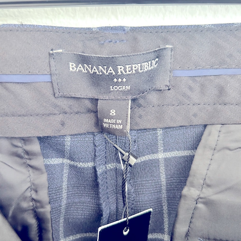 NWT Banana Republic Logan Mid Rise In Blue Gray Windowpane Trouser Size 8 - Picture 6 of 12